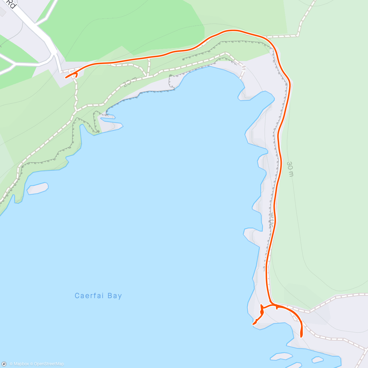 Map of the activity, A carefree morning climbing at Caerfai Bay