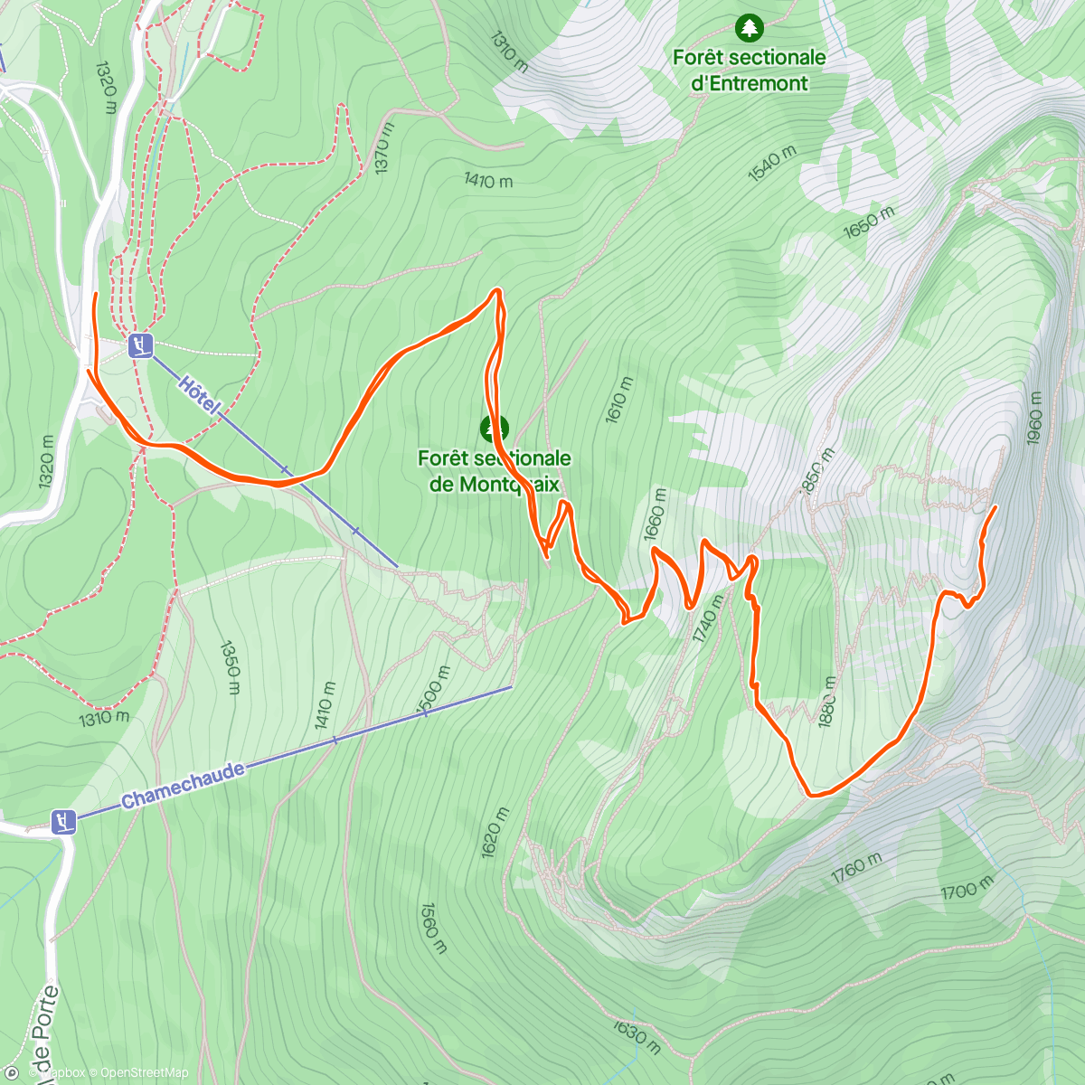 Map of the activity, Chamechaude