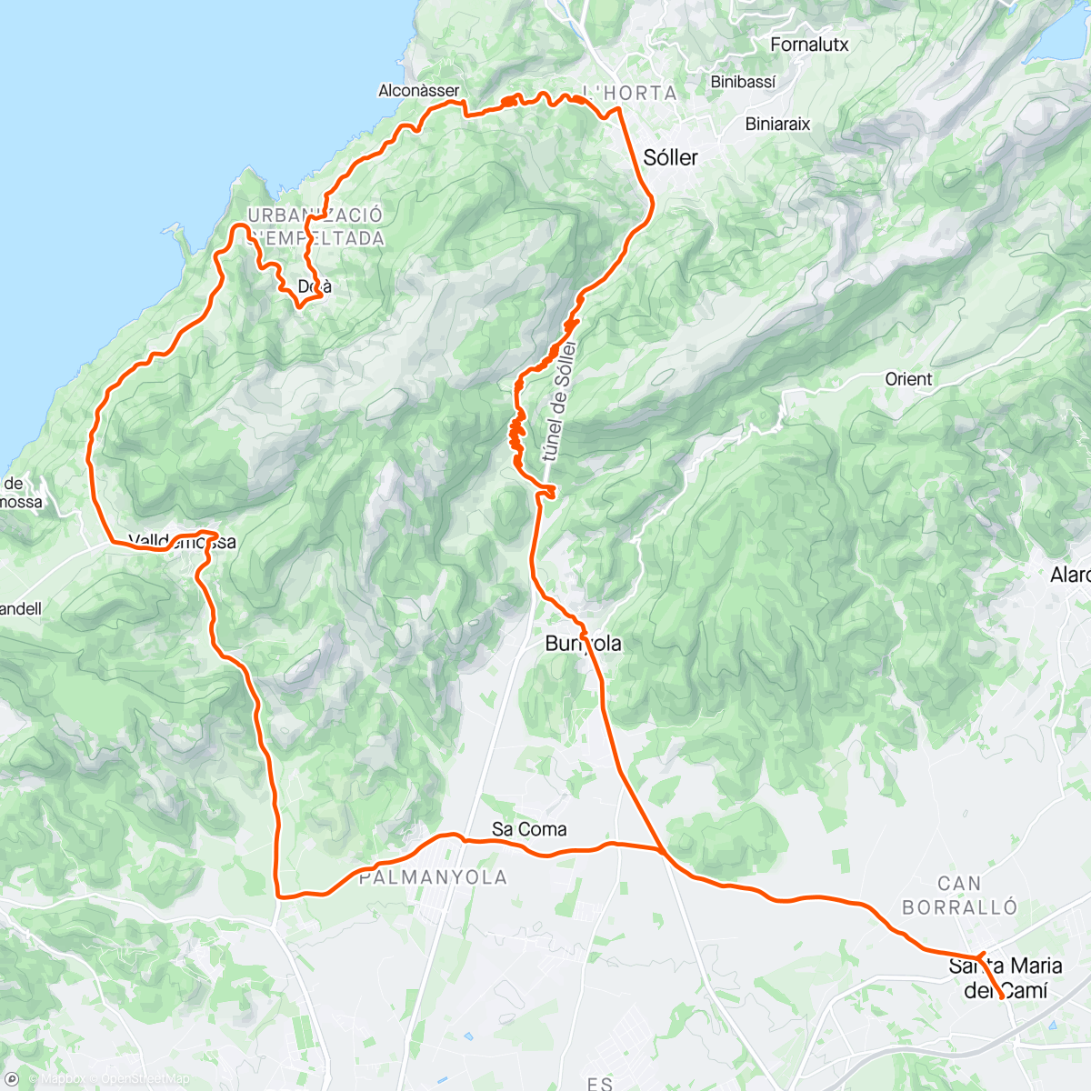 Mapa da atividade, Santa Maria ~ Col de Sóller ~ Santa Maria LOOP: 
MALLORCA.