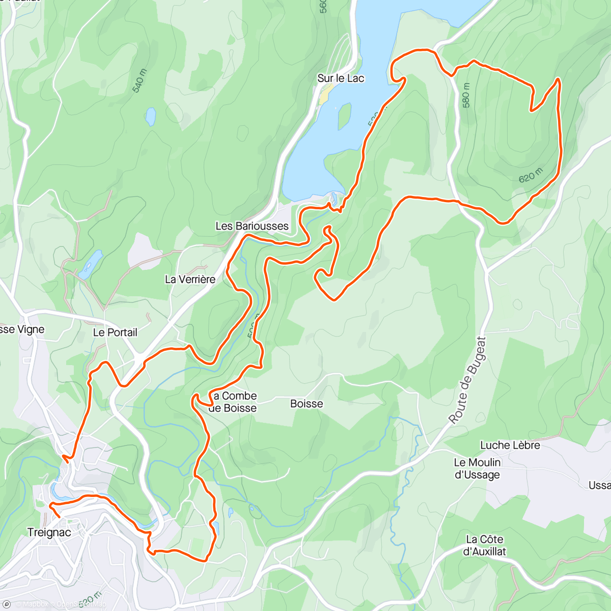 Карта физической активности (Trail des Monnedieres Millevaches Raidlight Trail MMRT à Treignac)