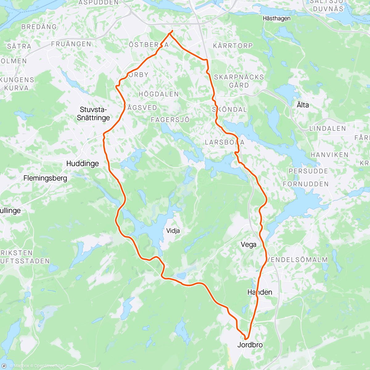 Map of the activity, LVG Baspass Huddinge-Jordbro-Årsta i SOL 🌞