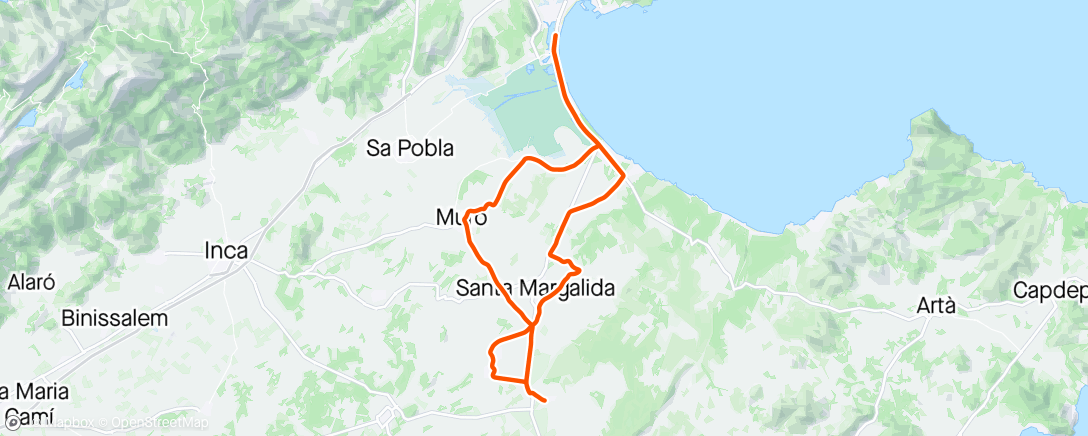 Map of the activity, Endelig på Mallorca. Kort trill med ‘house of pain’ etter fly, venting, fly, flyreise, buss og oppkobling av sykkel. Digg med kort kort