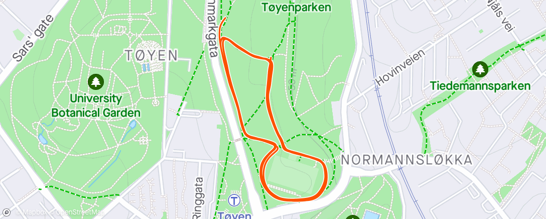 Map of the activity, Morning Run, Tøyen parkrun, 89th of 156 finishers. Official time 26:49, my quickest run this year