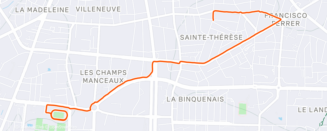 Map of the activity, Course à pied le midi