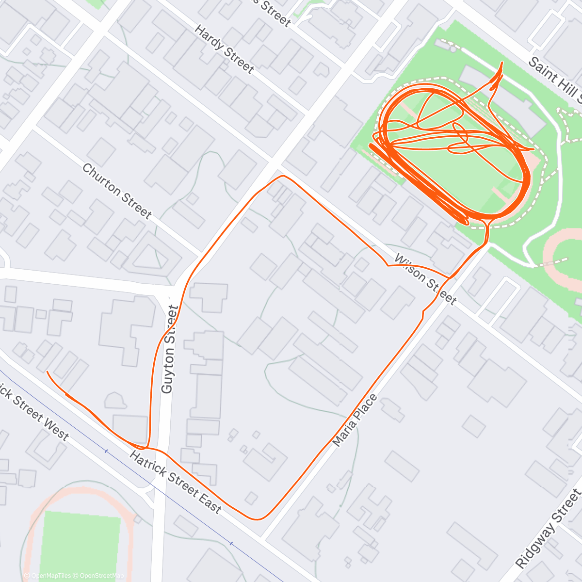 Map of the activity, Track running