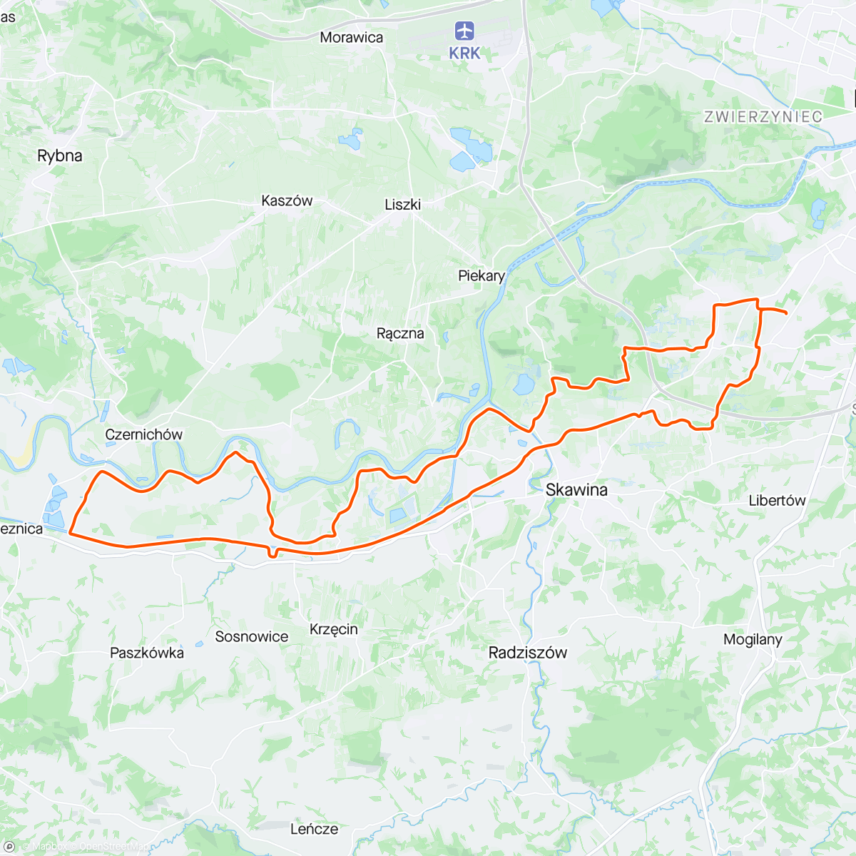 Map of the activity, Wiślna Trasa Rowerowa i Kanał Łączany-Skawina wieczornie :)