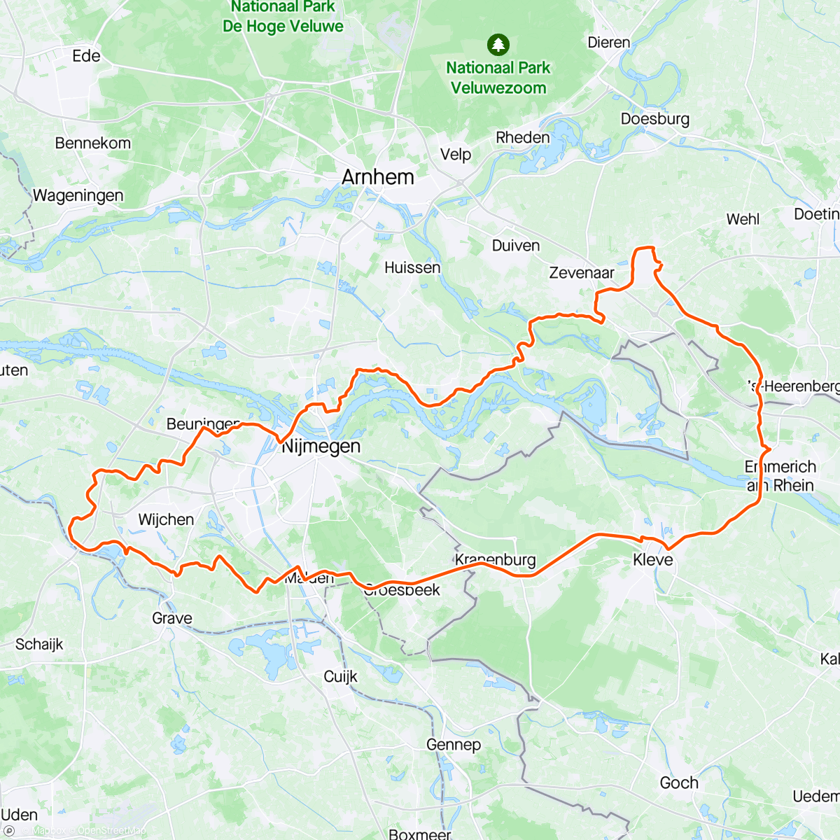 Map of the activity, Emmerich - Groesbeek - Ravenstein - Beuningen