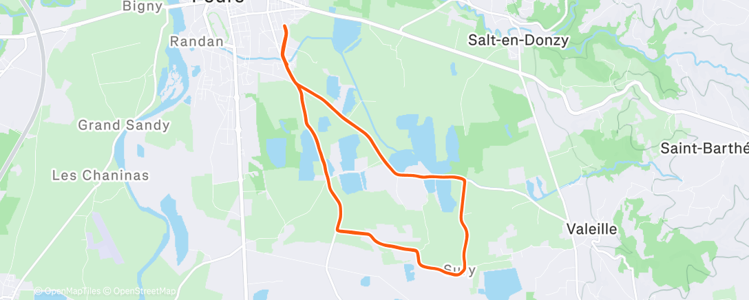 Map of the activity, Échauffement 40min + Allure Marathon 5km r5min + 8km r10min 🏃‍♂️🌌🔦👟🎧😶‍🌫️🥶🤘