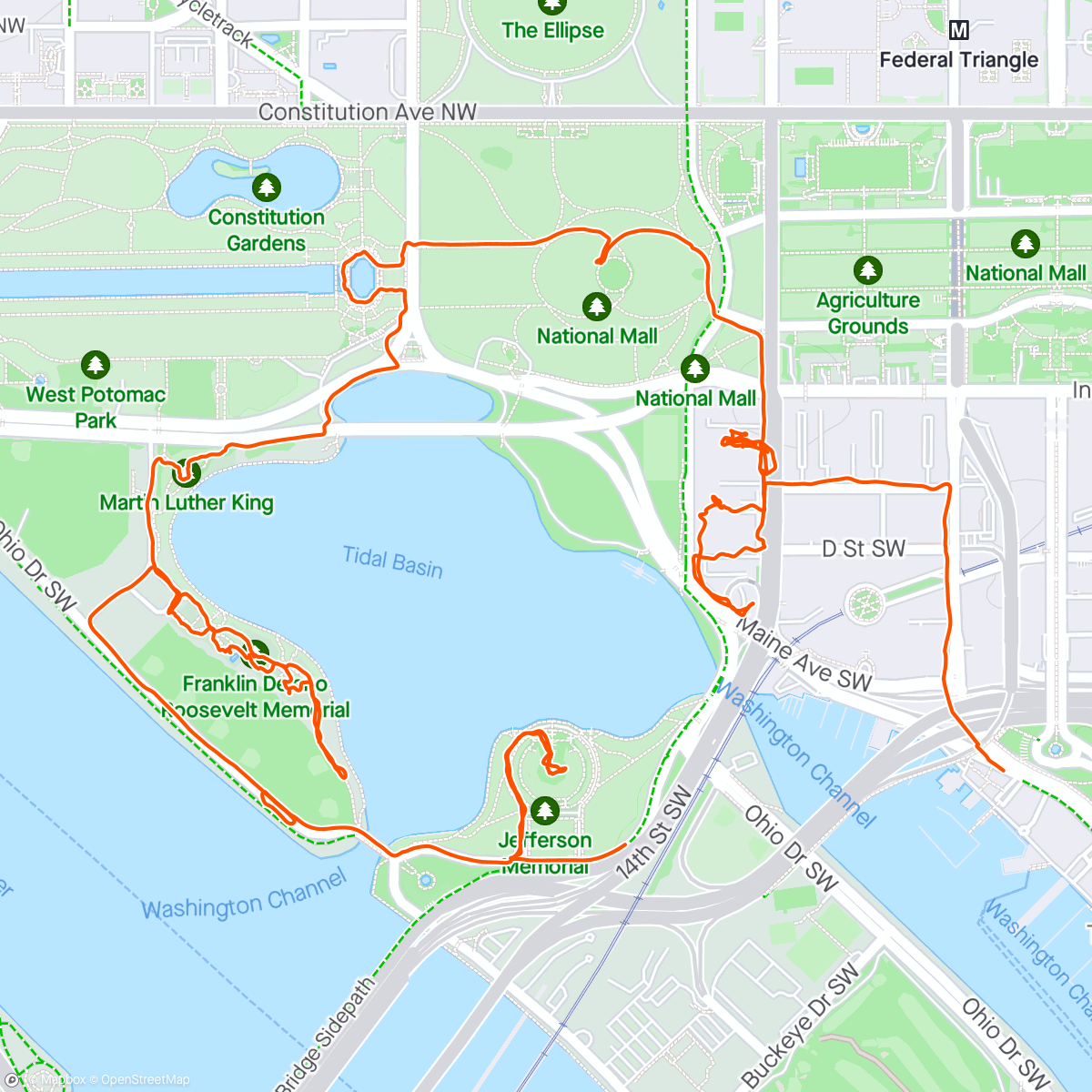 Mapa de la actividad, Washington DC Memorial and monument tour