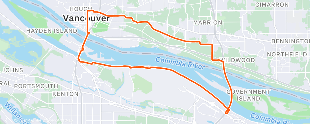 Map of the activity, Two bridge loop racing the rain
