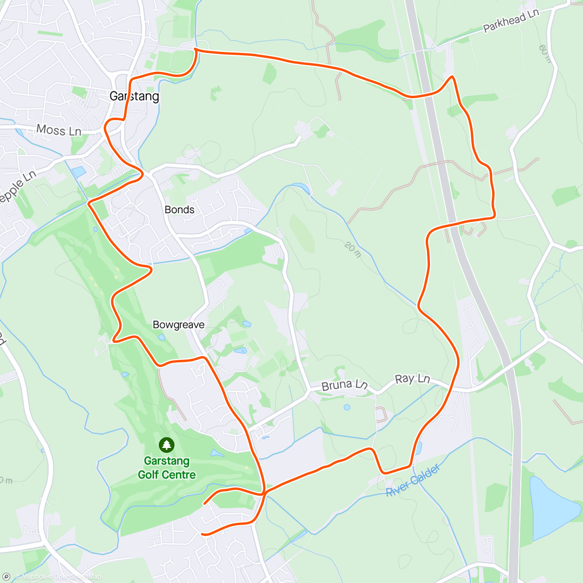 Map of the activity, Muddy 10k loop from Catterall