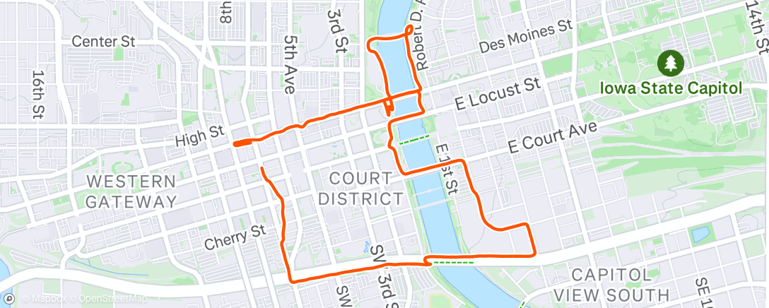 Map of the activity, 3.5mi Easy Run - Des Moines, IA