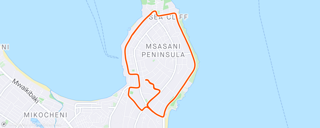 Map of the activity, Morning jog in Dar es Salaam