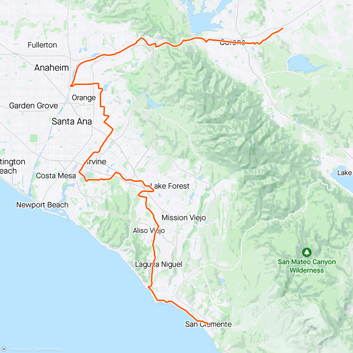 Map of the activity, Riverside to San Clemente 🚴‍♂️🙌