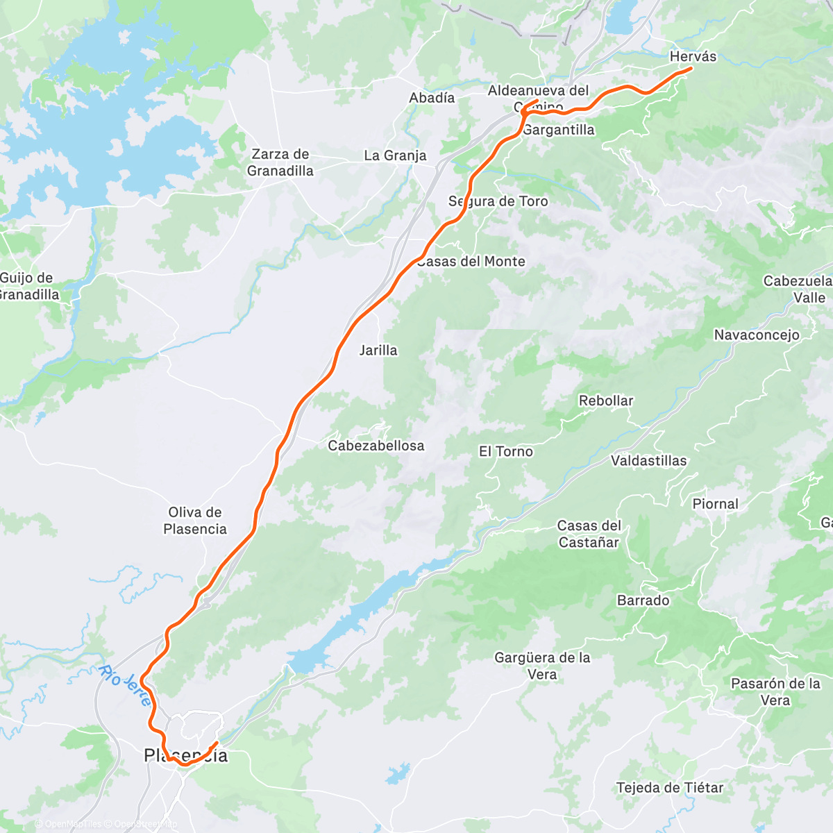 Map of the activity, Vía verde de la plata: Plasencia-Hervas-Plasencia