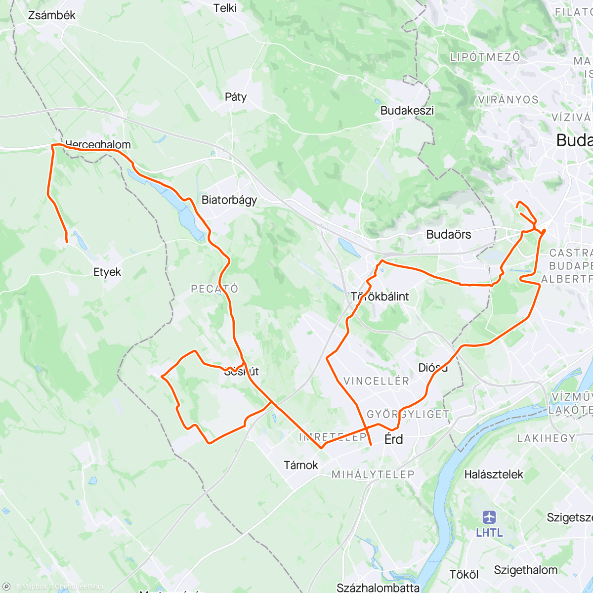 Map of the activity, Roprint "A Kedd" group ride – very small group, just two of us at the end