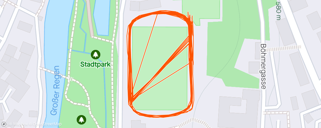 Map of the activity, 5x200m (31 - 33) + 5x400m (1:11 - 1:13) + 5x200m (30 - 34) + 1x1000m (3:18)