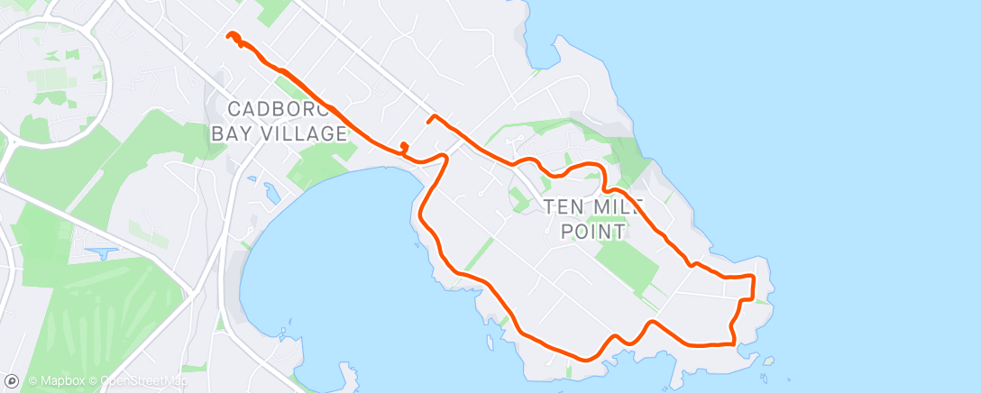 Map of the activity, Riding with the grandkids to school and then with Jenny as she ran around Ten Mile Point.