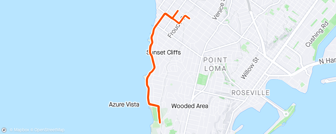 Map of the activity, Sunset Cliffs run 4.75m