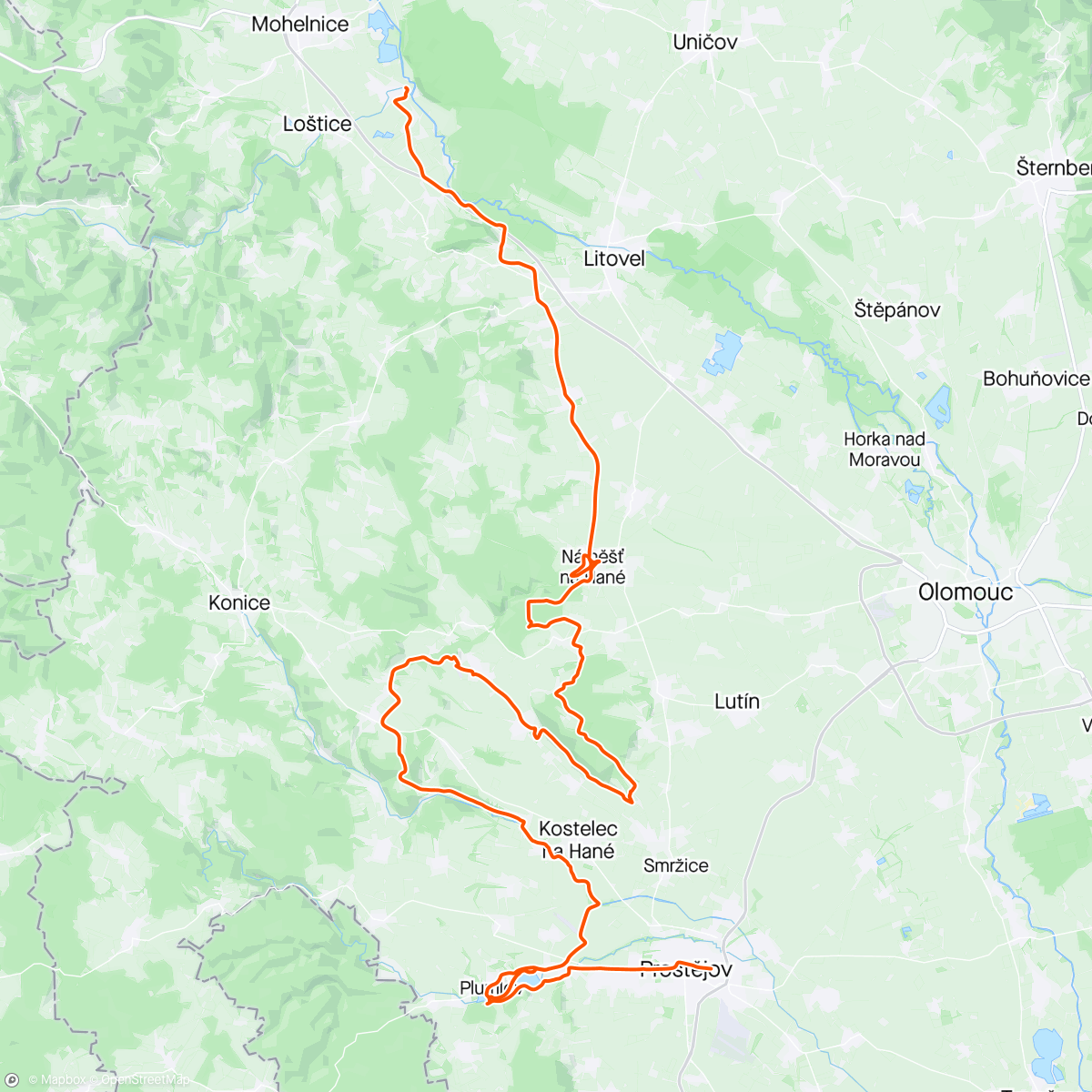 Map of the activity, MD24 - Náměšť, Kosíř, Plumlov v zeleném hábitu