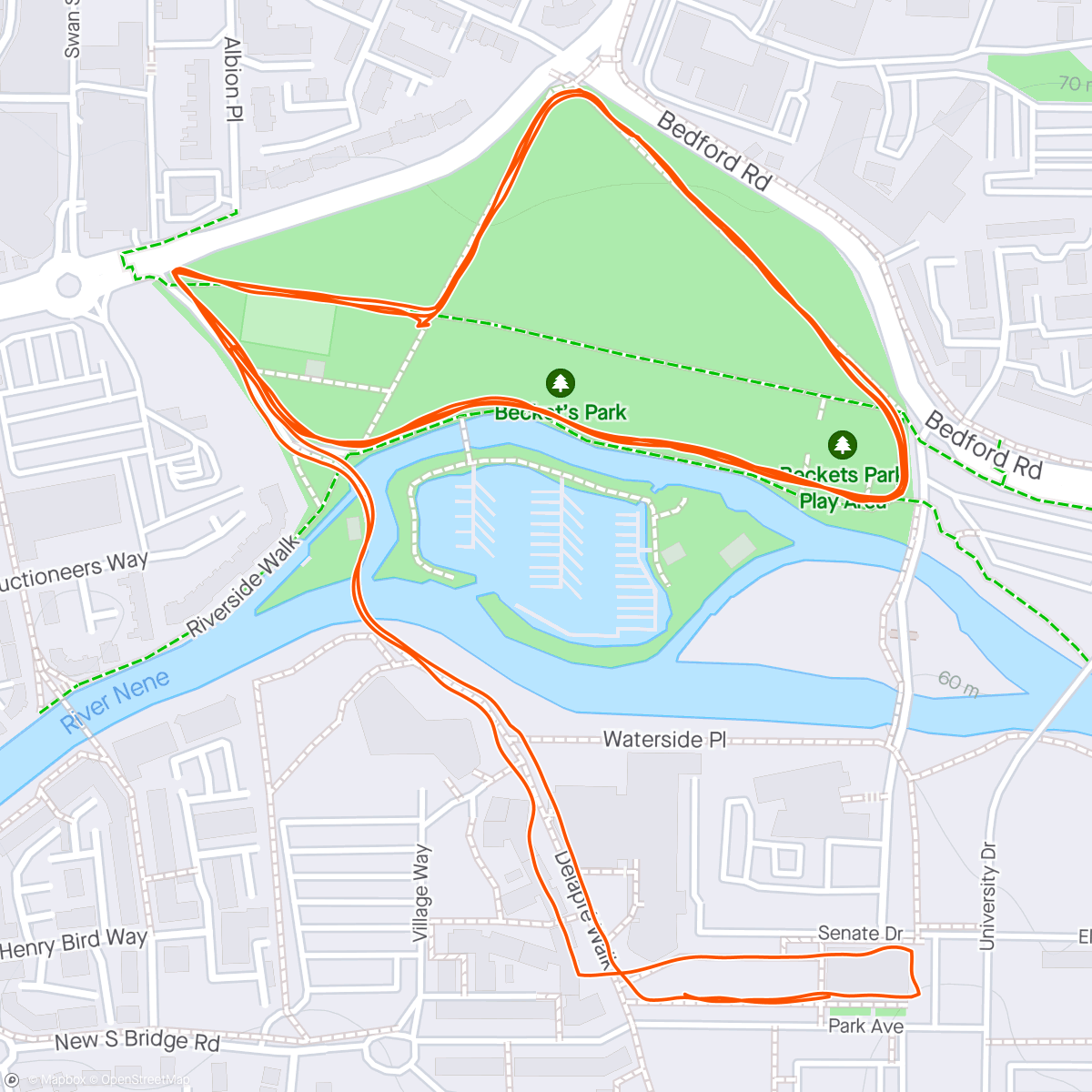 Map of the activity, parkrun #256 University of Northampton to complete the Alphabet Challenge