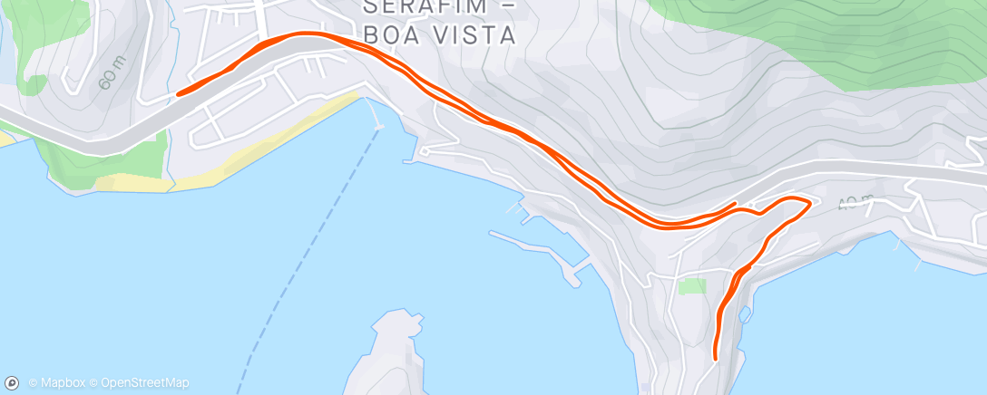 Map of the activity, Corrida em Mangaratiba com variações de subidas.