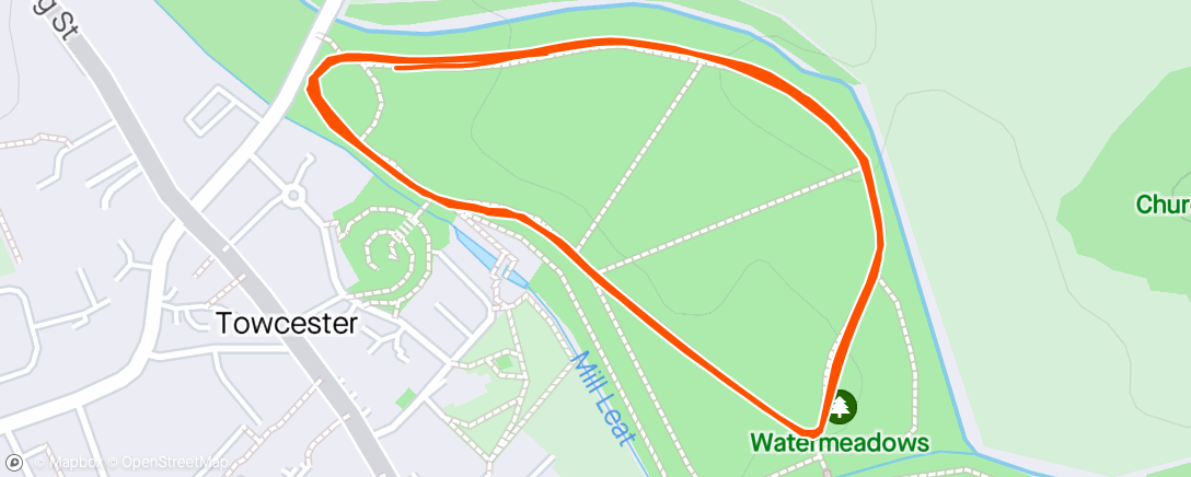 Map of the activity, Towcester parkrun with Daisy, Etty and buggy