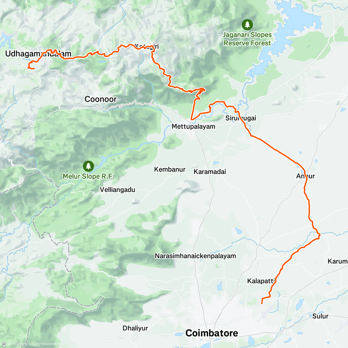 Map of the activity, Tour of Nilgiris Day 8