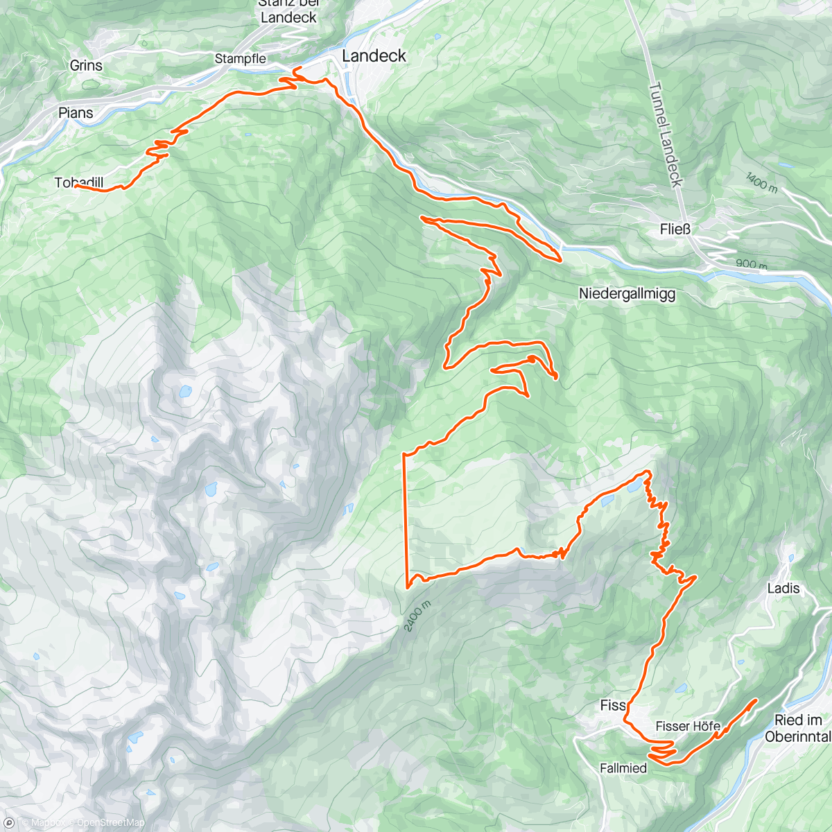 Map of the activity, Up to Zwolferkopt and down the single track