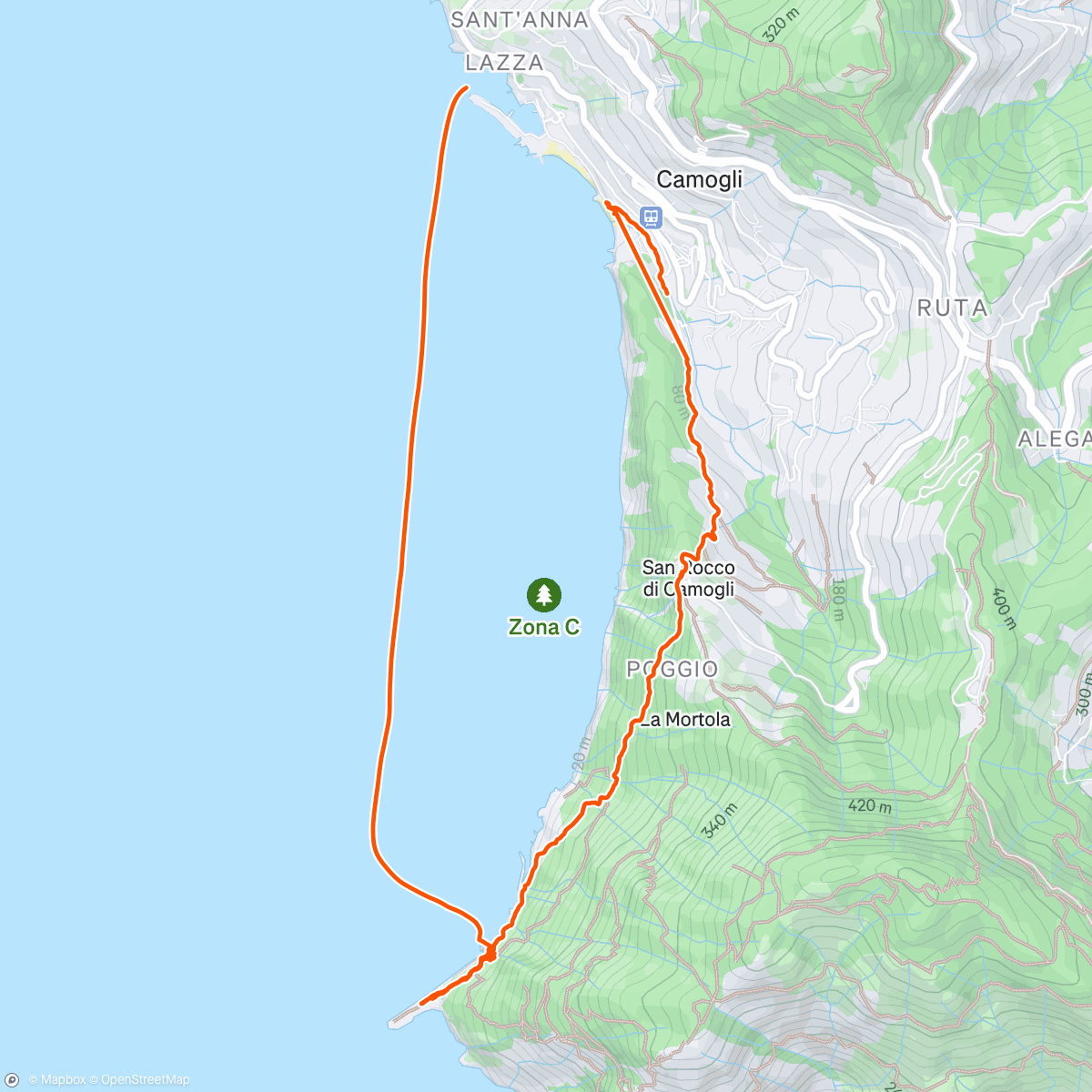 Map of the activity, Punta chiappa con il team