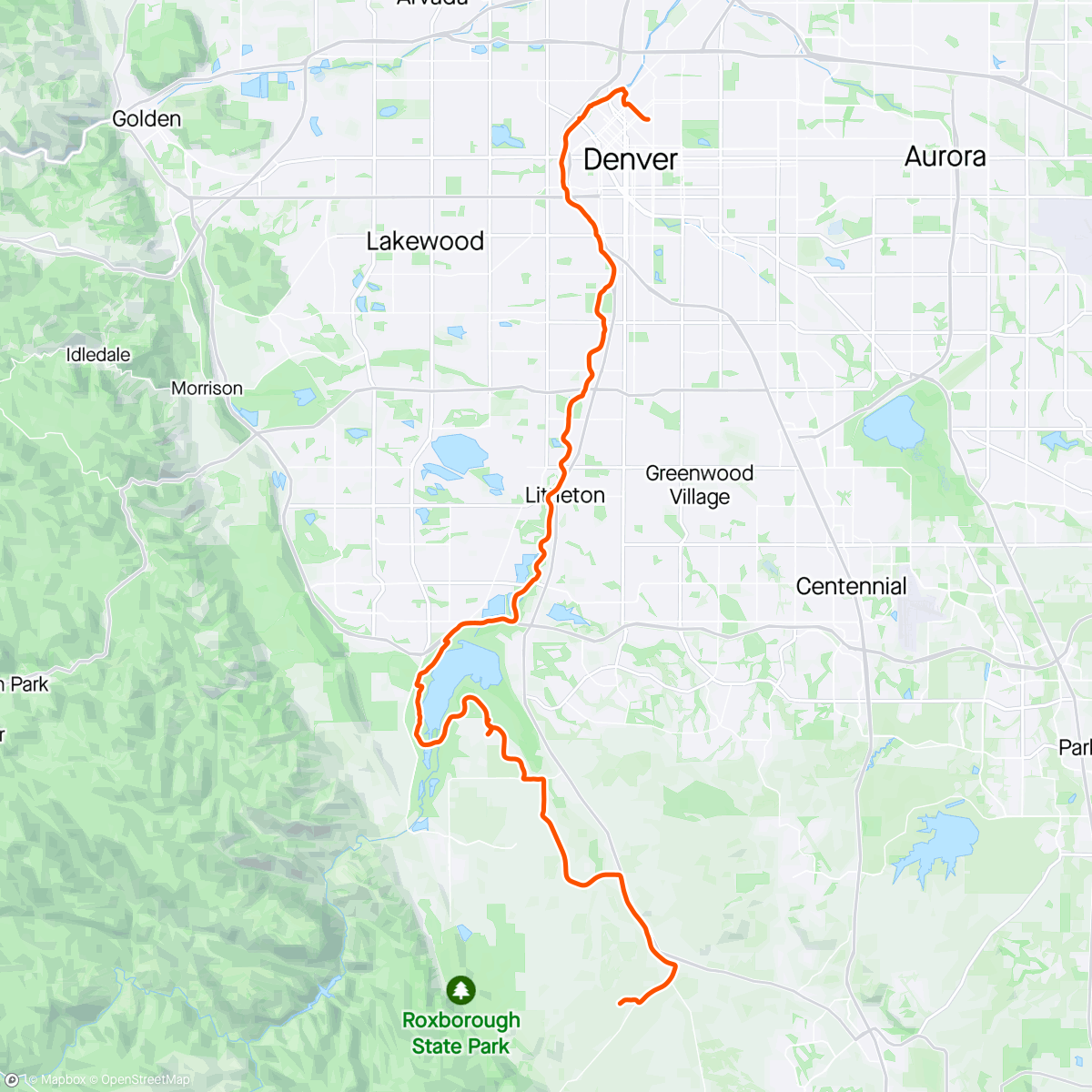 Karte der Aktivität „Denver to Sedalia Long Ride”