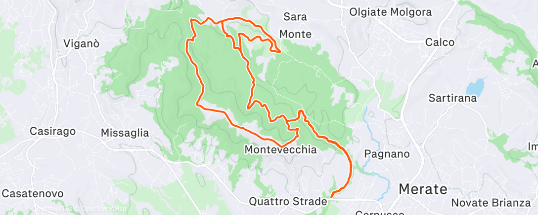 Map of the activity, Montevecchia classic