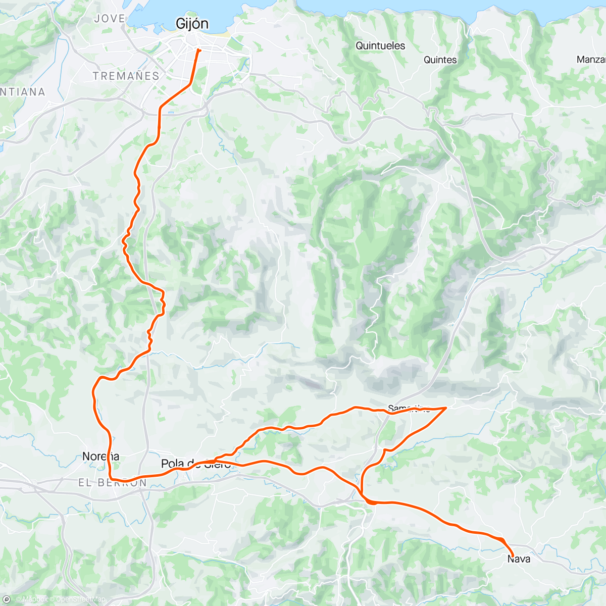 Map of the activity, La de Nava desde Sariego y Lieres