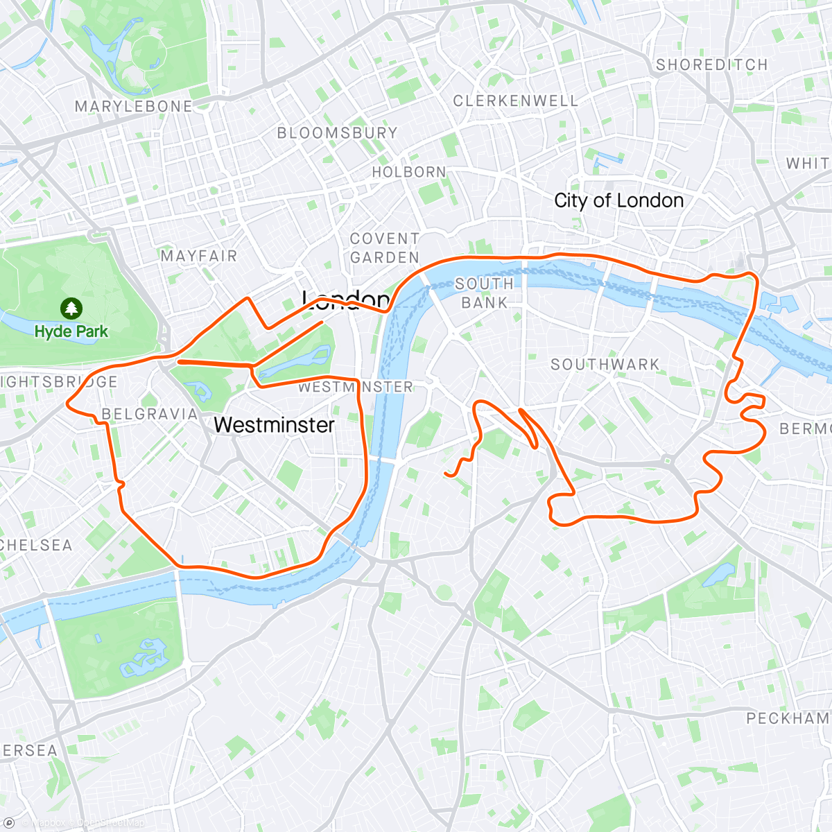 Mapa da atividade, Zwift - Jon's Mix in London