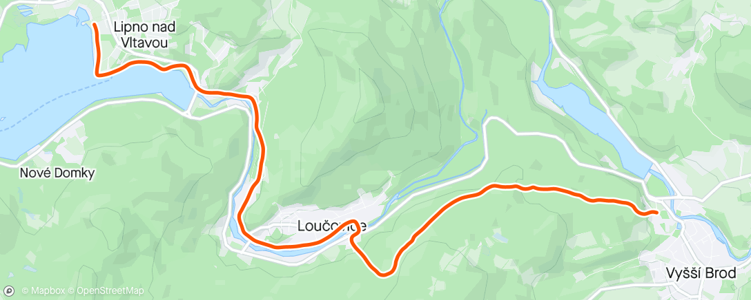 Map of the activity, #VltavaRun (11. úsek): Lipno nad Vltavou - Vyšší Brod...v tom lese to byla stepařská škola Zdeňka  Chlopčíka 😆🙈