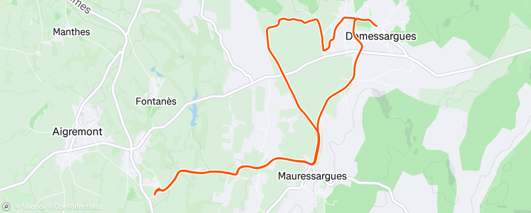 Map of the activity, ⚫️🔵DOMESSARGUES RUNNING🔵⚫️ séance au seuil sur chemin vallonné 😀🏃‍♂️🏃‍♂️🏃‍♂️🏃‍♂️🏃‍♂️😀