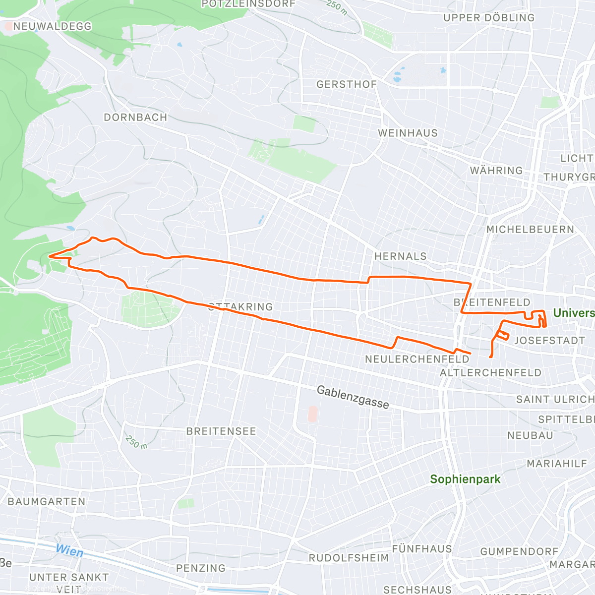 Map of the activity, На холм к Wilhelmineberg посмотреть на Вену, и обратно