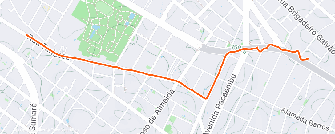 Map of the activity, Pedalada ao entardecer