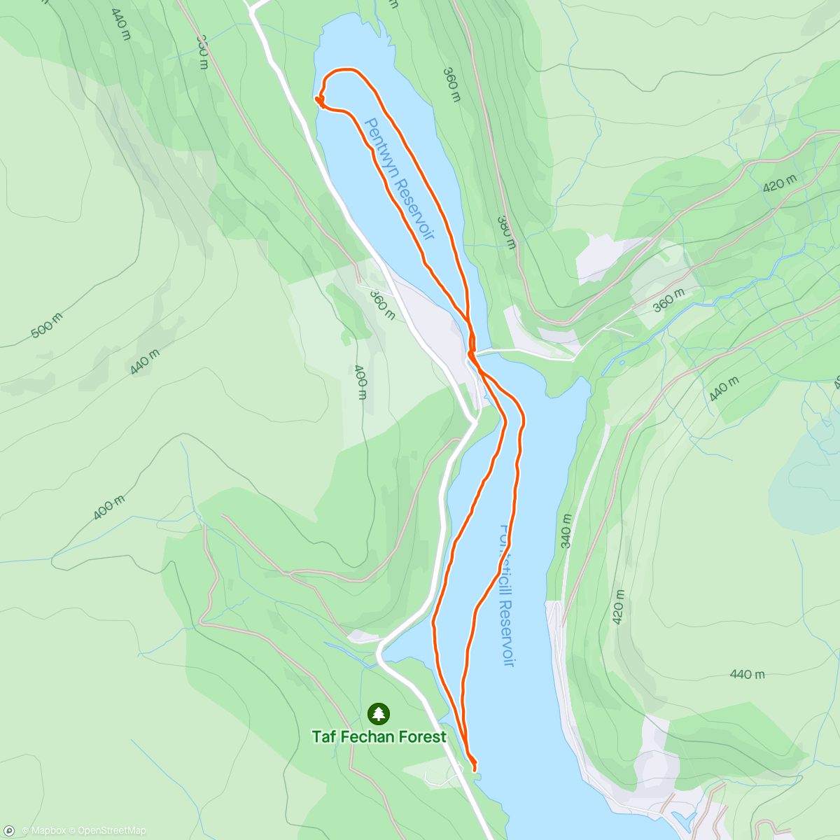 Map of the activity, Paddleboarding on Pontsticill Reservoir