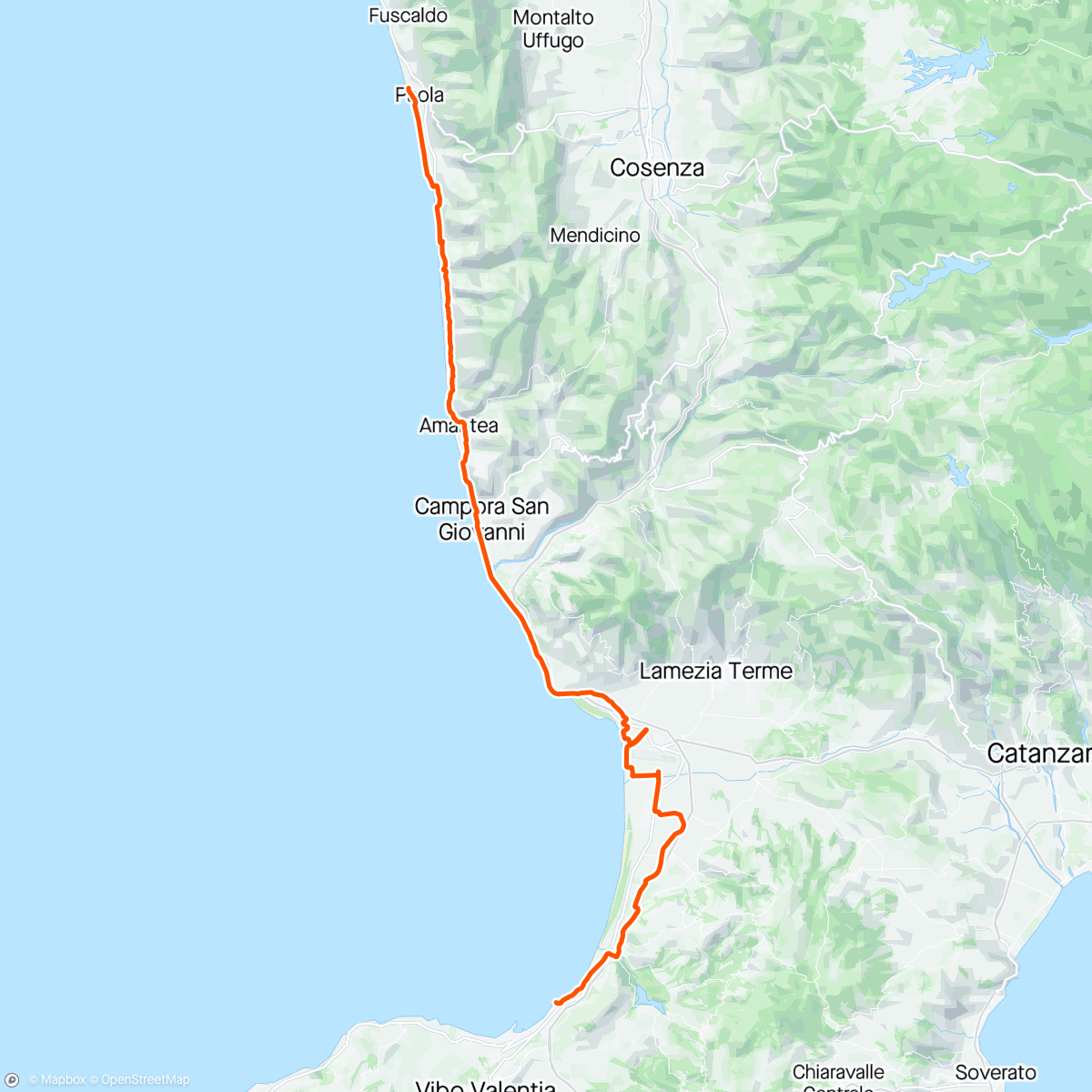 Map of the activity, Grande Giro d’Italia, J43, Paola - Pizzo