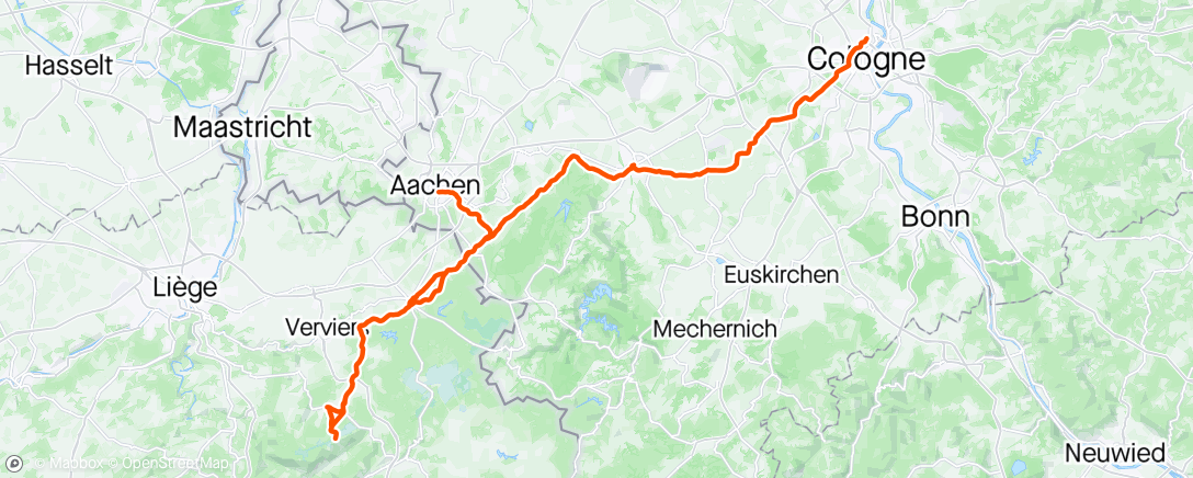 Map of the activity, Köln - LüttichBastogneLüttich - Aachen