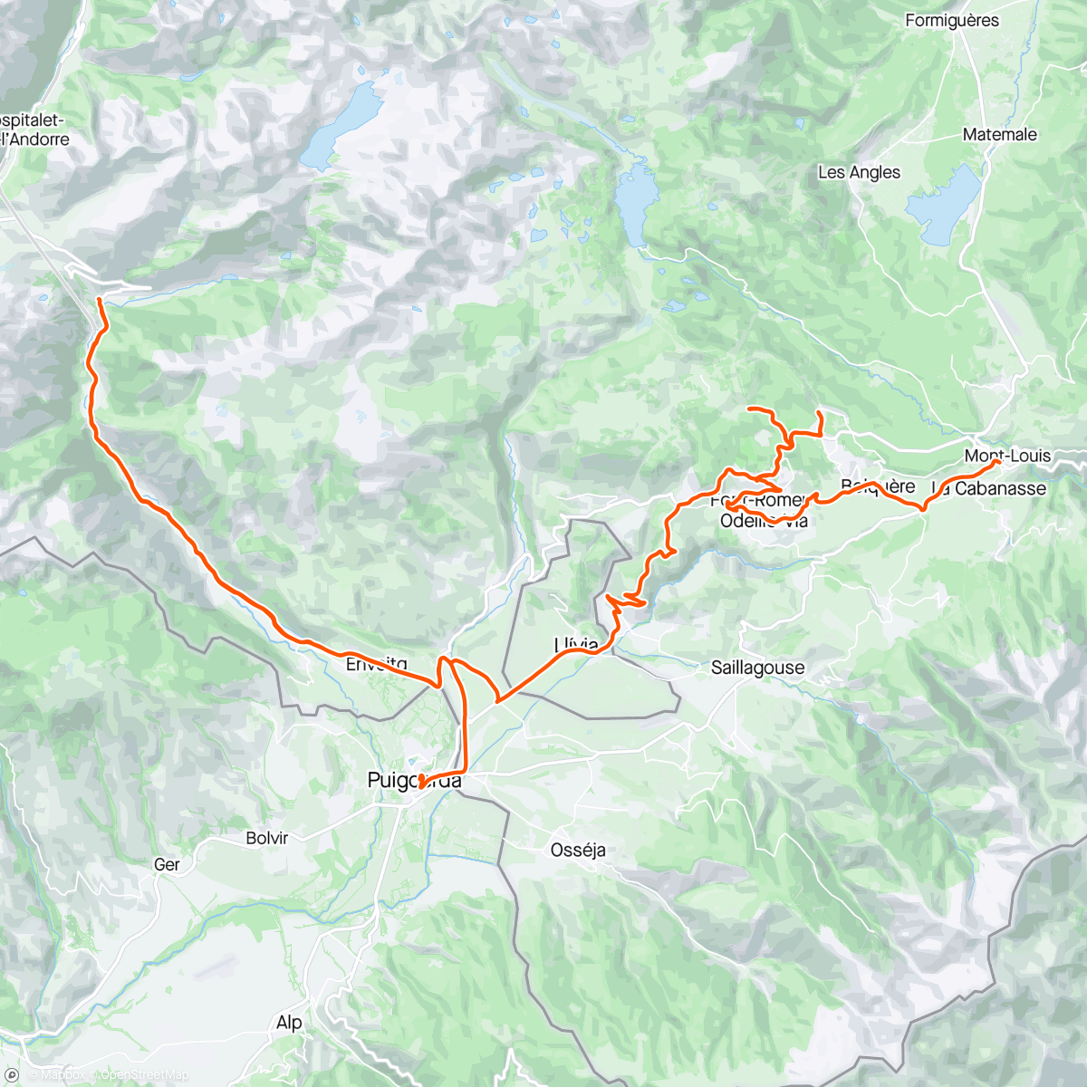Map of the activity, Day 37 🏔 Bolquère - 🎙Font Romeu - Porté-Puymorens (- Puigcerda 🇪🇦)