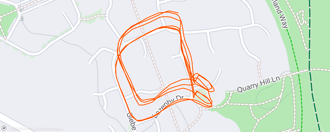 Map of the activity, Club session 6 x 450mtrs with hills