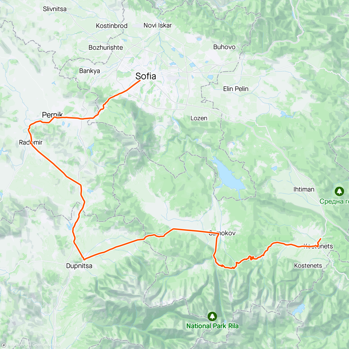 活动地图，Sofia - Dupniza - Yastrebetz pass - Kistenez
