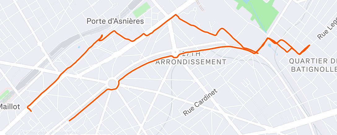 Map of the activity, RUN récup colis+ trajet piscine