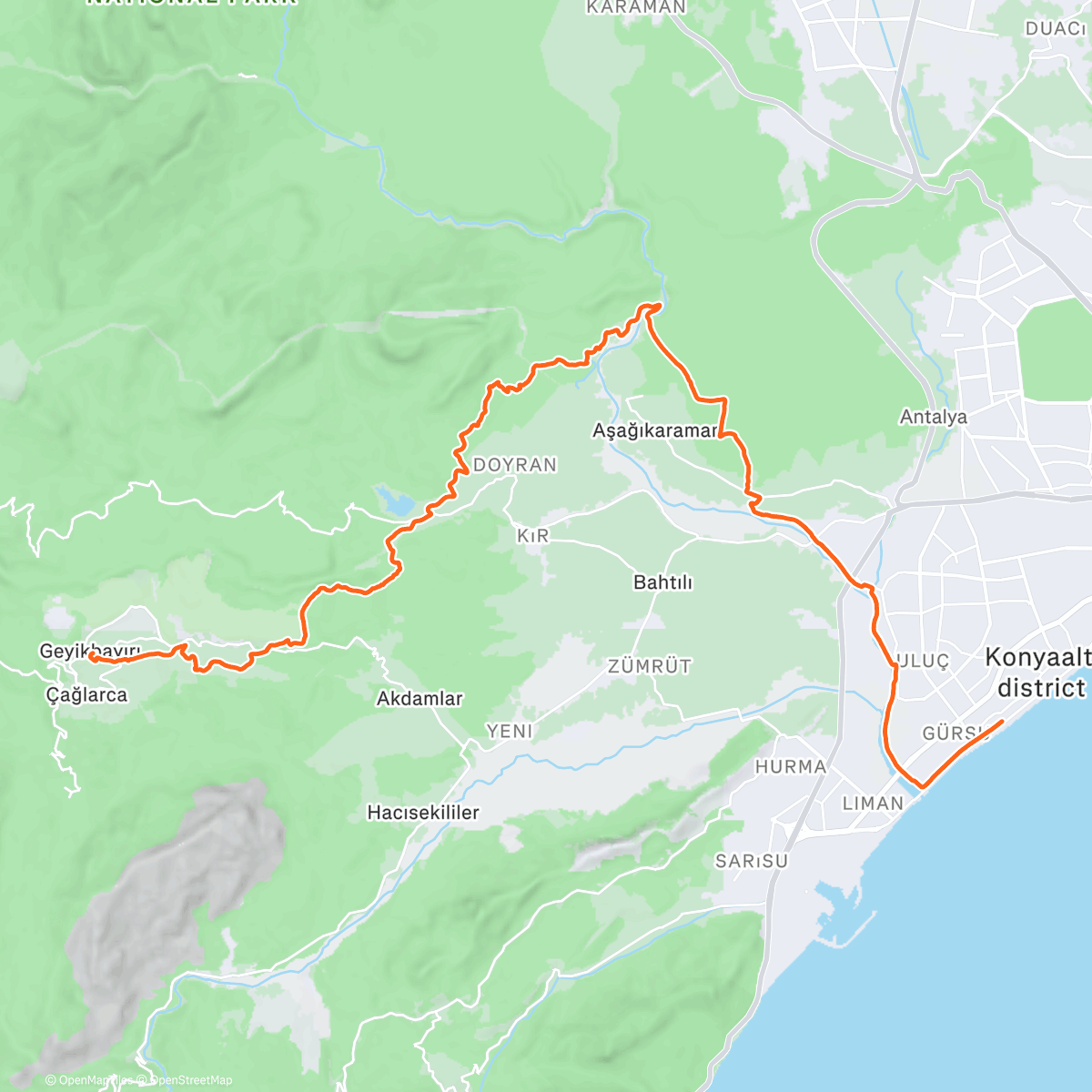 Map of the activity, Antalya Trail