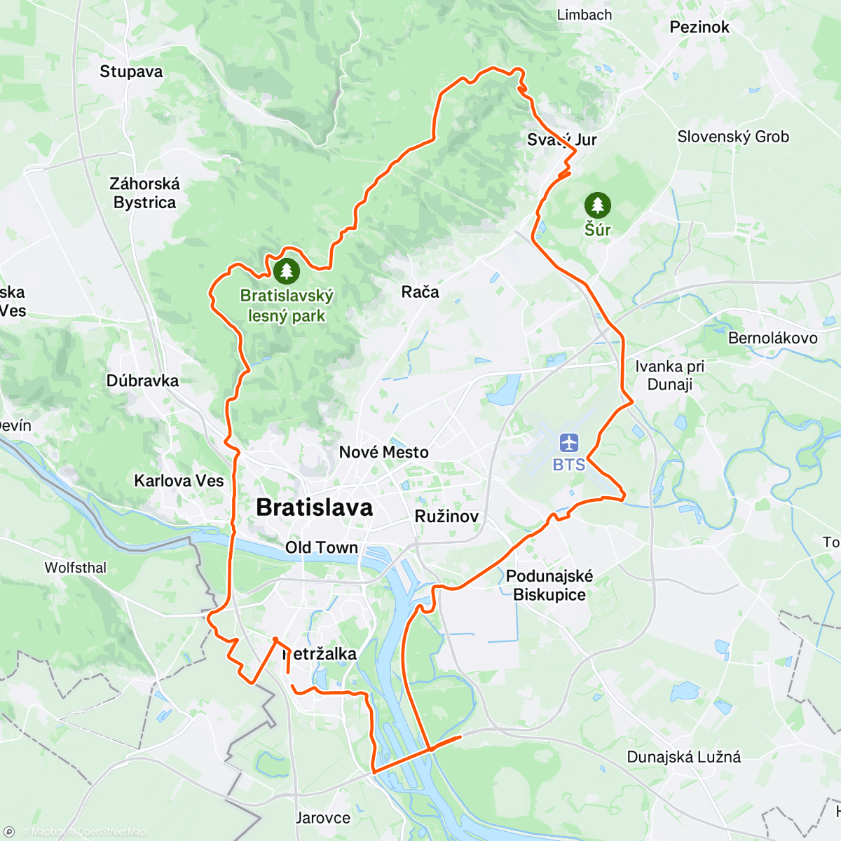 Map of the activity, Železná - BK - Letisko - Luzny most