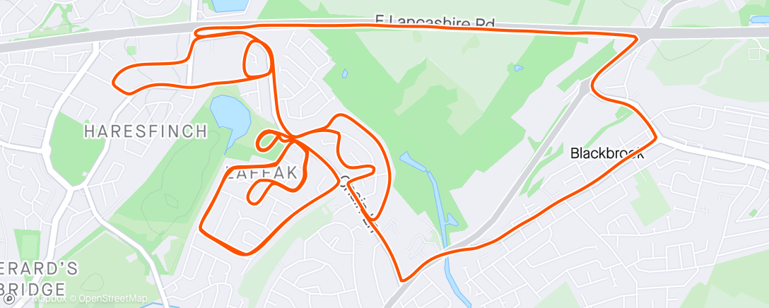 Map of the activity, 2mile wu - 35min fartlek looping around - cd