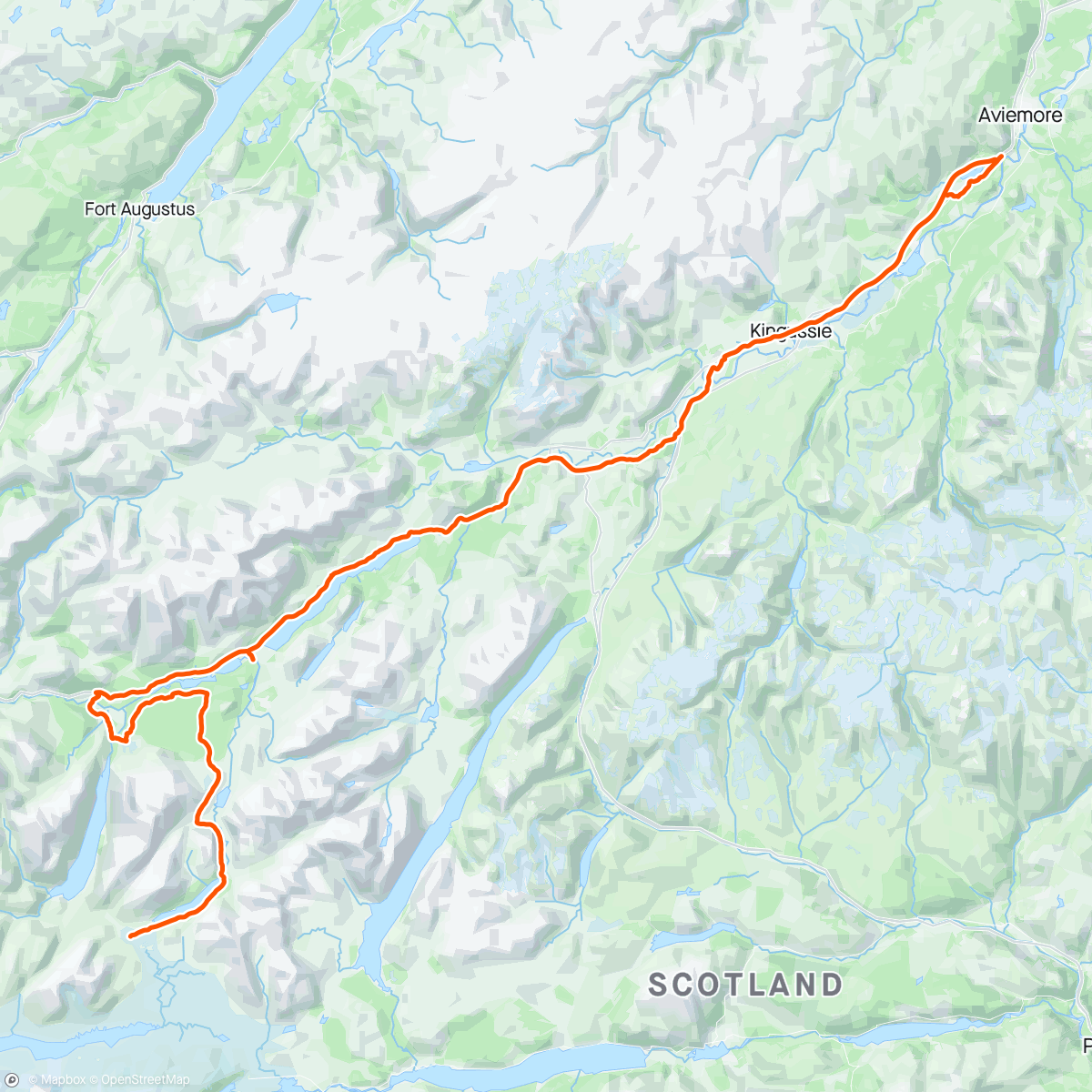 Map of the activity, Corrour to Aviemore