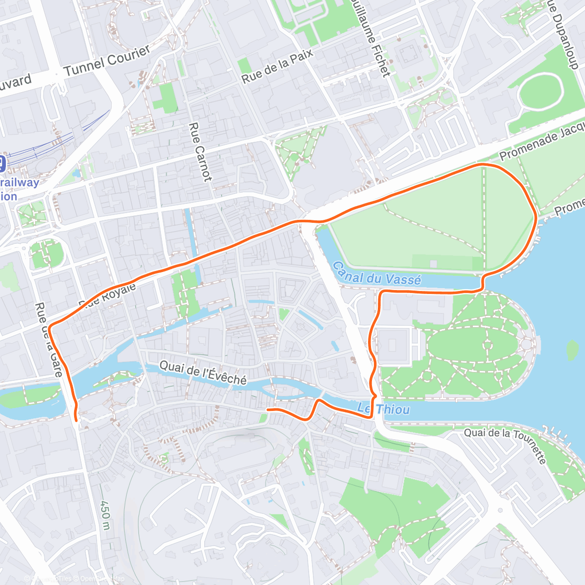 Map of the activity, S1S2 8* 1’ course / 1’ marche